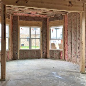 Inside a house with newly installed insulation