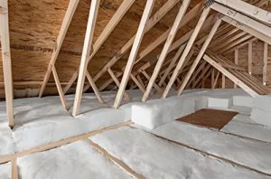 Inside an attic with insulation